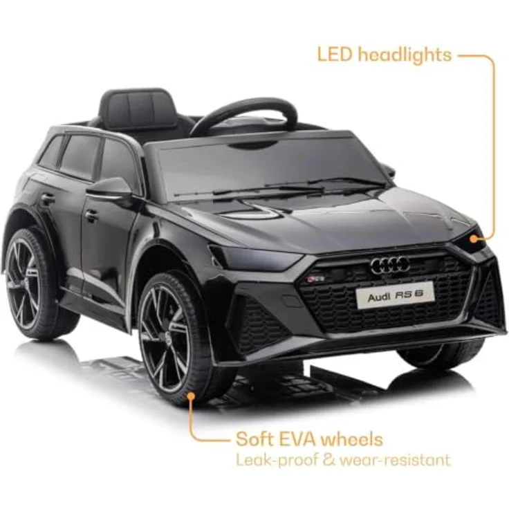 Vrooomy Audi RS6 Kinder Elektro Auto, 12V Akku mit Fernbedienung, Scheinwerfer, Bluetooth MP3-Player, Schwarz, geeignet für 1 bis 5 Jahre – Bild 7