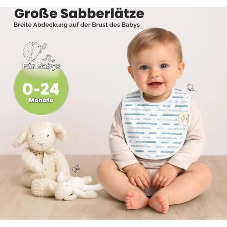 KeaBabies 8-Pack Bio Lätzchen, niedliche und stylische sabber- und fütterlätzchen für Jungen und Mädchen, mit wasserdichtem Vlies, verstellbaren Druckknöpfen und Geschenkbox – Bild 2