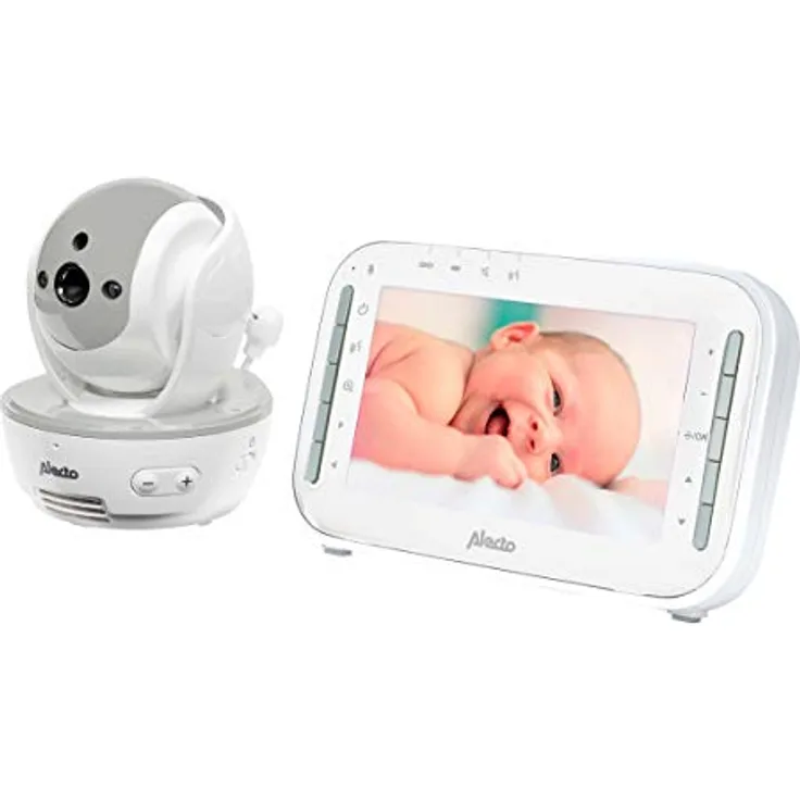 Alecto DVM-200GS Video-Babyphone mit 4,3"-Farbdisplay, Nachtzicht, Talk-Back-Funktion und Temperaturanzeige - Weiß/Grau