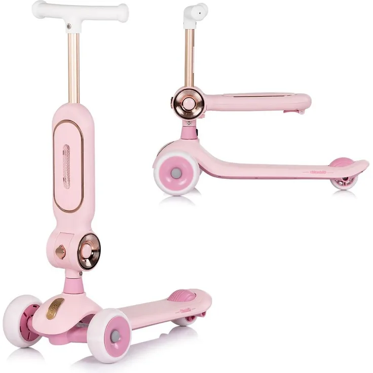 Chipolino Kinderroller Bloomi 2 in 1, Laufrad mit integriertem Sitz, PU-Räder mit Lichteffekten, hintere Bremse, rosa