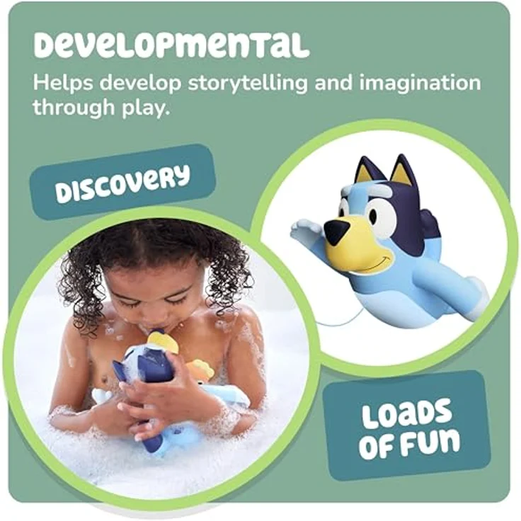 Toomies Swimming Bluey - Kleinkind Badespielzeug mit Zugschnur Seepferdchen, schwimmt auf Vorder- und Rückseite - Baby Badespielzeug & Schwimmbadspielzeug, blau – Bild 5