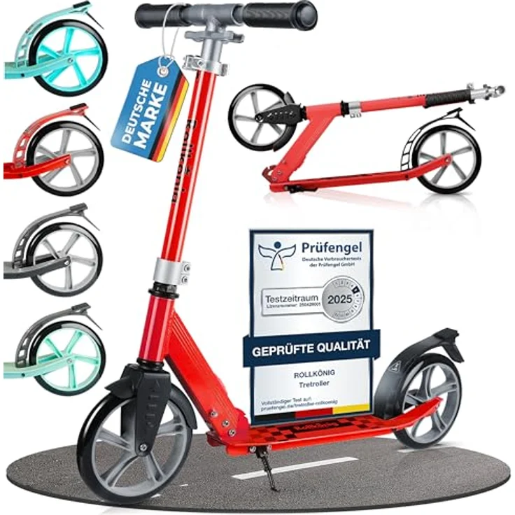 Rollkönig ® Faltbarer City-Scooter für Kinder ab 5 Jahren, großer Tret-Roller mit 100kg Tragkraft, verstellbare Lenkerhöhe, rot – Bild 1