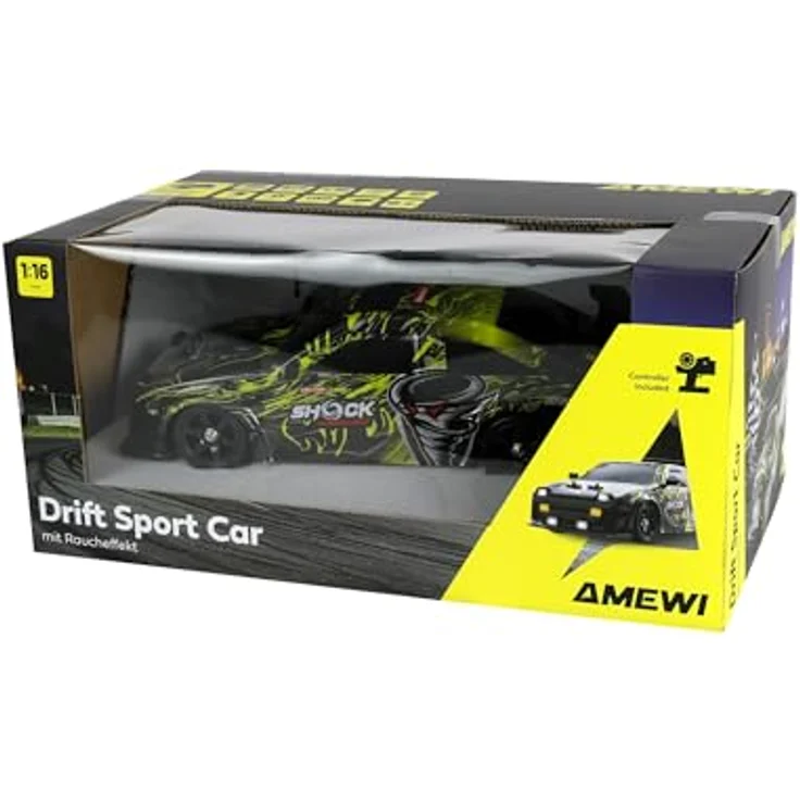 Amewi RC Drift Sport S12 4WD 1:16 RTR, ferngesteuertes Sportauto mit Raucheffekt und LED-Beleuchtung, grün – Bild 10
