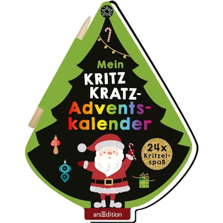 Ars Edition Mein Kritzkratz-Adventskalender, kreativer Adventskalender mit 24 Kratzseiten und Kratzstift, für Kinder ab 5 Jahren – Bild 1