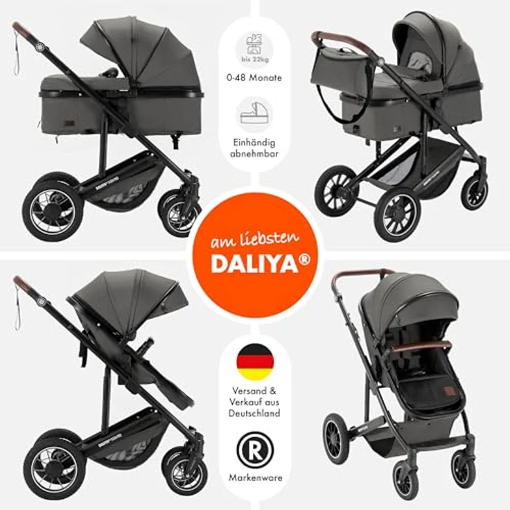 Daliya® FLEXI-PRO M 2in1 Kombikinderwagen, Buggy und Sportwagen, klappbar mit Liegefunktion, höhenverstellbar und abnehmbarer Babywanne, Grau-Grün – Bild 2
