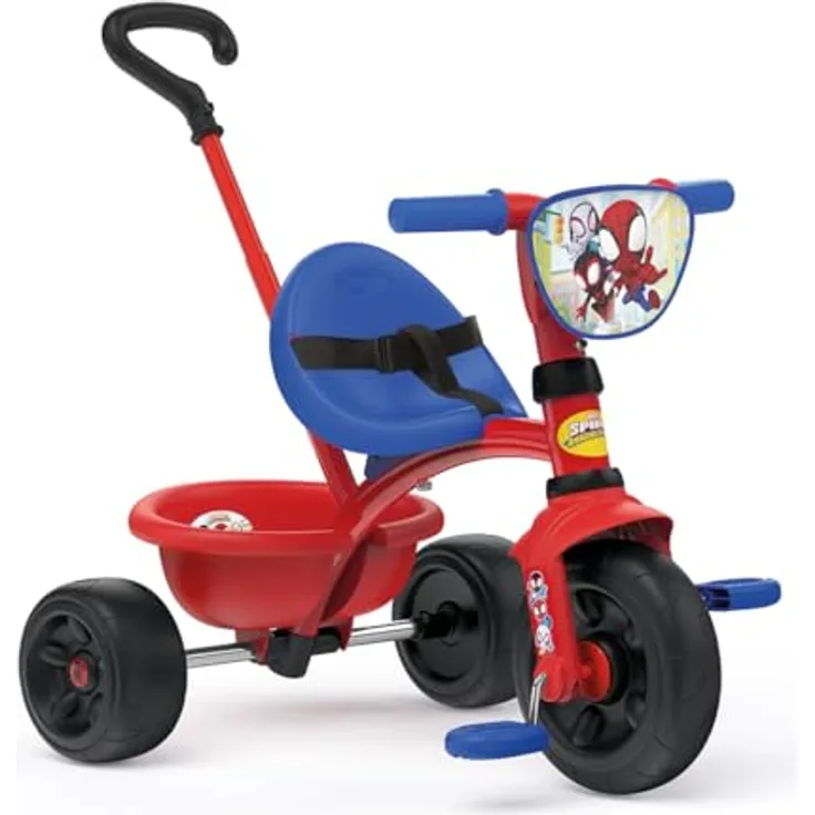 Smoby Spidey Be Fun Dreirad, Kindgerechte Ergonomie, Sicherheitsgurt, verstellbarer Sitz, inklusive Schiebestange, Pedalfreilauf - blau