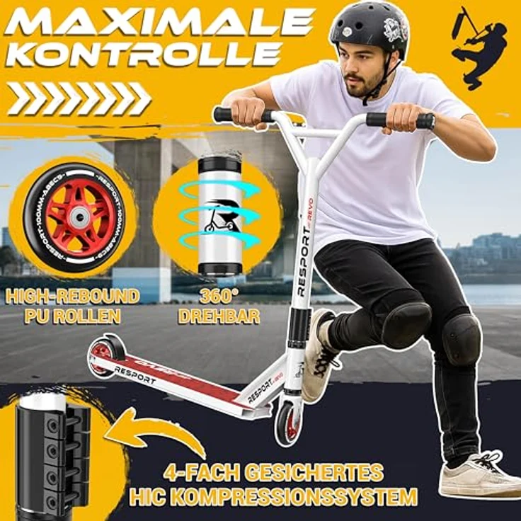 RE:SPORT REVO Stunt Scooter, Profi Kickscooter mit ABEC 9 Kugellagern, 100mm PU Rädern, ergonomischen Griffen und Ständer, für Kinder & Erwachsene – Bild 2