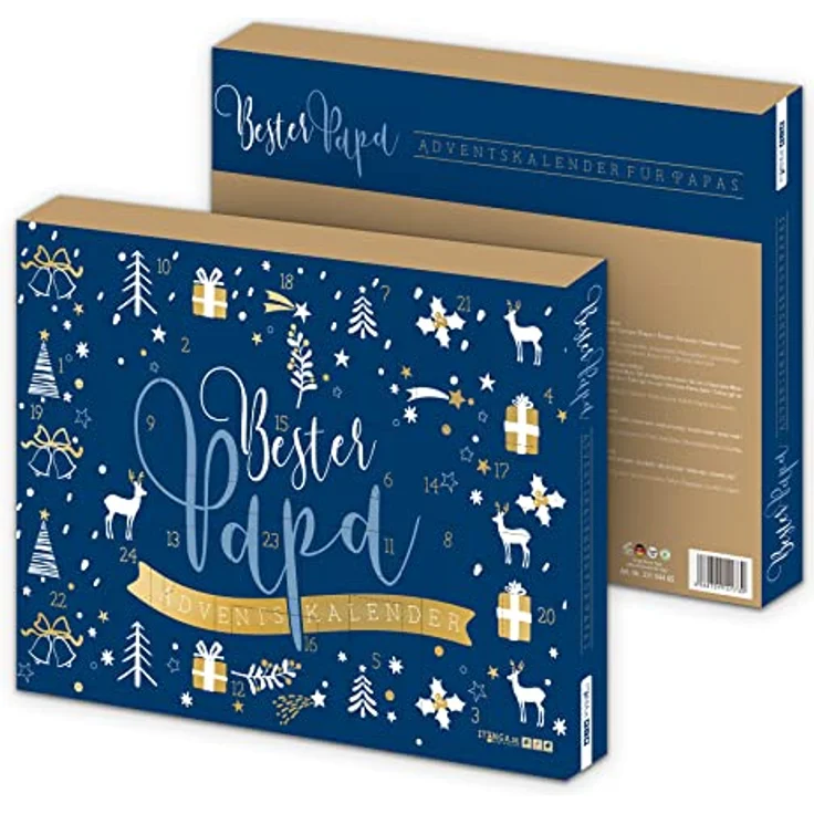 itenga Adventskalender Bester Papa blau gold gefüllt mit 24 Überraschungen z.B. Aftershave Lotion, Duschgel, Mini Wasserwaage perfekter Begleiter während der Vorweihnachtszeit für Männer – Bild 1