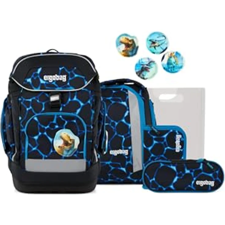 ergobag Maxi Set 6-teilig, ergonomischer Schulranzen für große Kinder ab 1. Klasse, mit individueller Gestaltung, Standfest und reflektierend – Bild 1