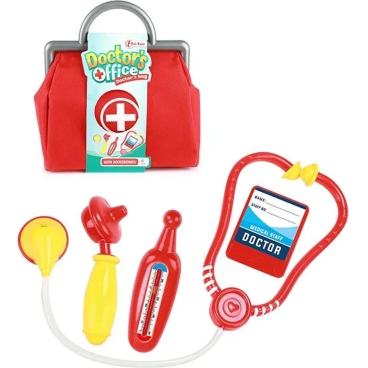 Toi-Toys Spielzeug-Arztkoffer Arzt Koffer 5-teilig - Doctor’s Office, Kinder-Arztkoffer, Stofftasche, Stethoskop, Thermometer, Spritze, ab 4 Jahre, Kunststoff, Stoff, ca. 22,5 × 20 × 8 cm