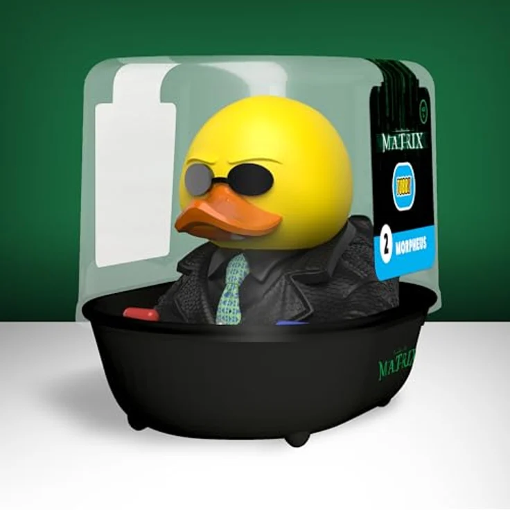 TUBBZ Erstausgabe: The Matrix - Morpheus als Cosplaying-Gummiente Vinylfigur, 9 cm groß, in Badewannen-Vitrine mit Logo, für Fans und Sammler. – Bild 2