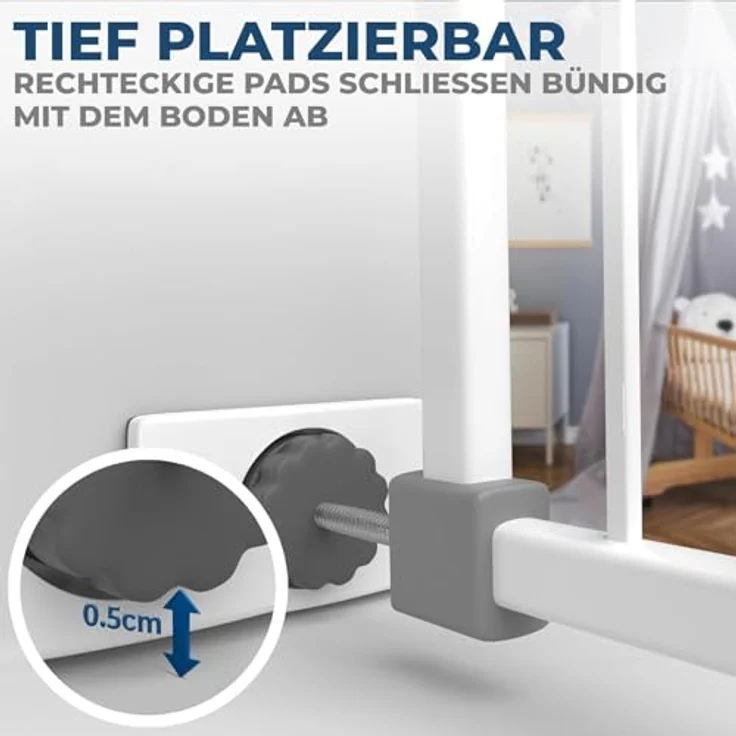 Wandschutz Pads für Treppengitter und Türgitter - Original Hoffenbach Germany - Färbt nicht ab - Kein Bohren notwendig - Für Baby, Kind, Hund 4 Stück (Eckig) – Bild 8