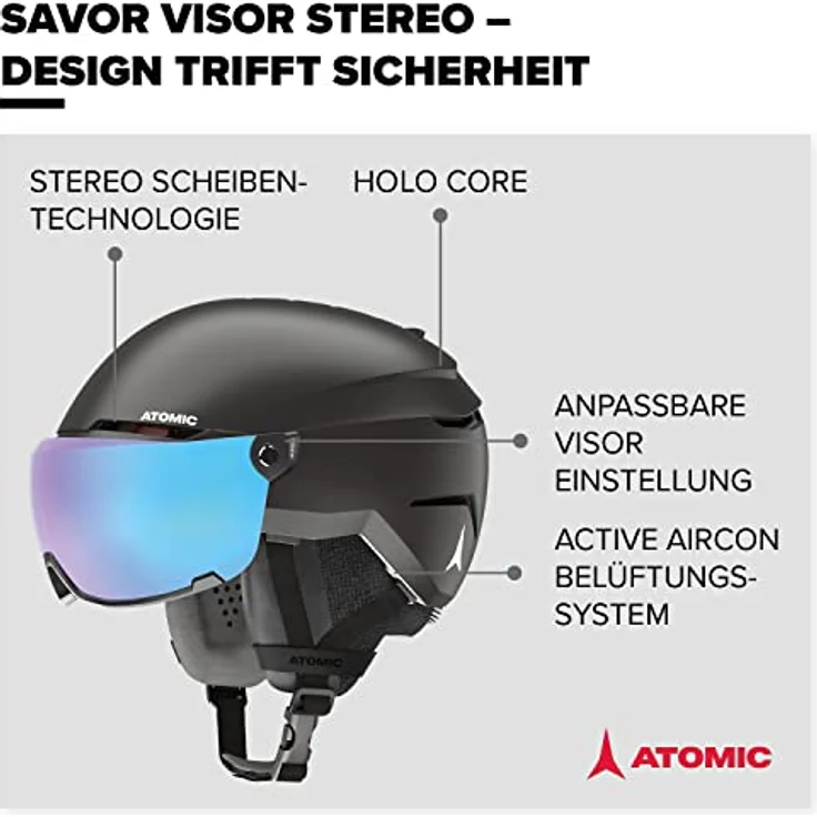 ATOMIC SAVOR VISOR STEREO Skihelm mit Visier - Schwarz - Größe S - Maximale Stoßdämpfung - Active Aircon Belüftungssystem - Hochwertige Verspiegelung für klare Sicht – Bild 2