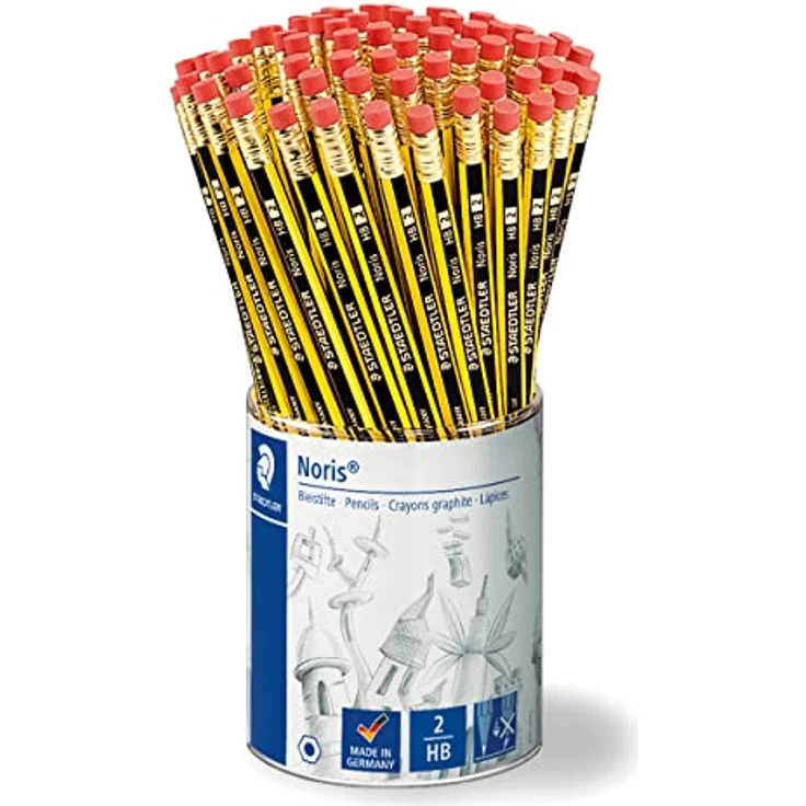 STAEDTLER Noris Bleistifte mit Radiergummi, HB, hohe Bruchfestigkeit, 72er Set im Köcher, Made in Germany – Bild 1