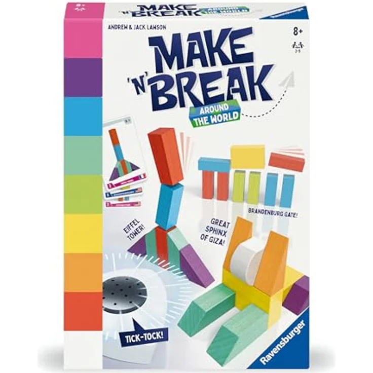 Ravensburger Make 'n' Break - Around The World, temporeiches Geschicklichkeitsspiel für 2-5 Spieler, ab 7 Jahren, mit neuen Bauwerk-Aufgaben und Teamherausforderungen – Bild 2