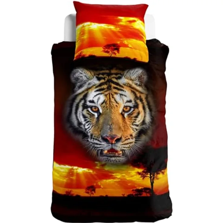 ESPiCO Bettwäsche Sleep and Dream Tiger Tigerkopf Afrika Safari Wildtier Savanne Renforcé, 2-teilige Bett-Garnitur, 100% Baumwolle, Atmungsaktiv, Öko-Tex Standard 100, Größe: 135 cm x 200 cm