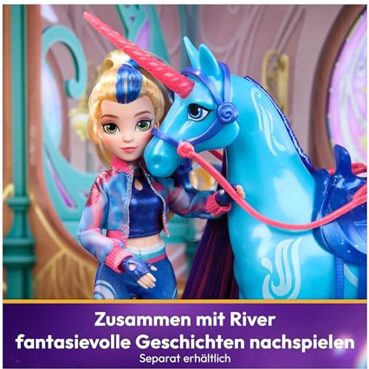 Spin Master Anziehpuppe Unicorn Academy - Fashion Doll - Isabel, 24 cm große Ankleidepuppe mit original Reit-Outfit und 9 Bewegungspunkten, blond mit blauer Strähne – Bild 5