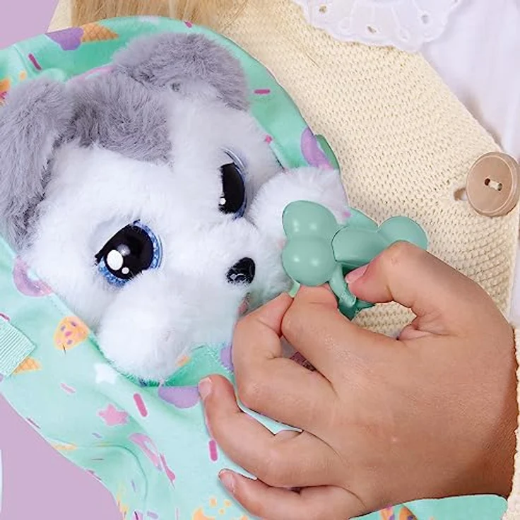 BABY PAWS Husky - Schlafender Hundewelpe und Interaktives Plüschtier Mit Soundfunktion beim Öffnen und Schließen der Augen, inklusive einer Tragedecke!-Geschenk Spielzeug für Kinder ab 18 Monaten – Bild 4