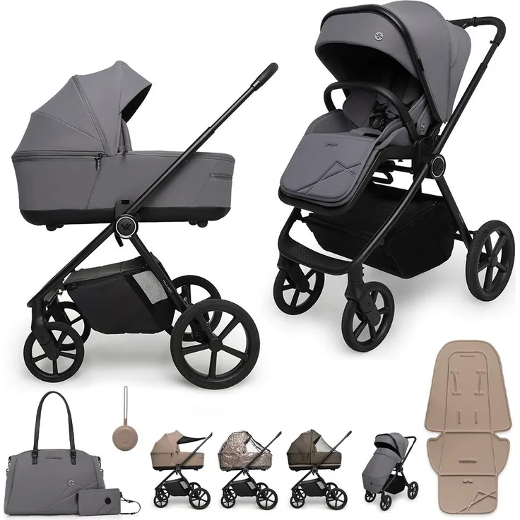 Muuvo One 2in1 Kombikinderwagen, multifunktional in Grau mit Babywanne und Buggy-Funktion