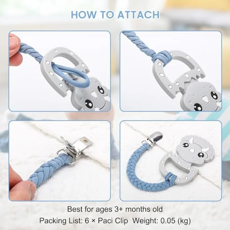 CLDY Schnullerkette Baby, 6 Stücke Unisex Schnuller Halter Leinen Set aus Baumwolle für Jungen und Mädchen, Passend für alle Schnuller, Hygienisch und Praktisch – Bild 3