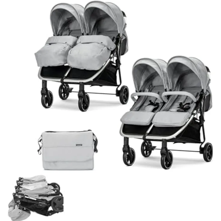 Lorelli Zwillingskinderwagen Duo, vielseitiger Kinderwagen für zwei Kinder, robust und platzsparend