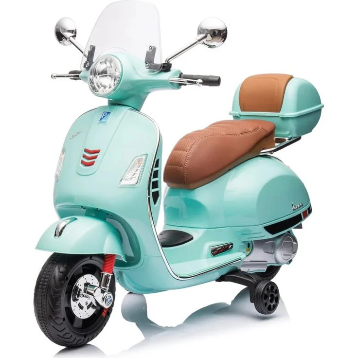 Vrooomy Elektro Vespa GT, Kinder Elektro-Scooter mit 7,2V Lithium-Akku, Kofferraum, blau, für 3 bis 6 Jahre