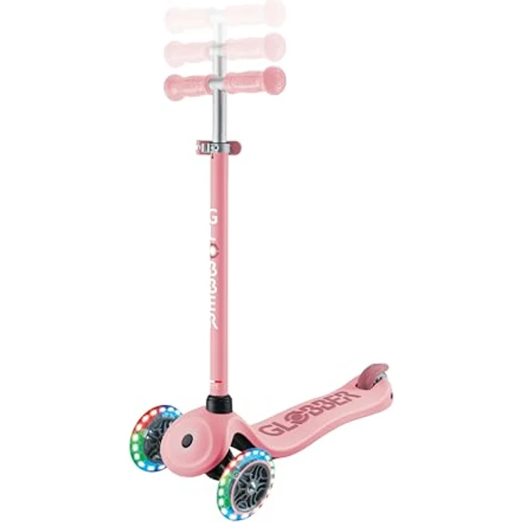 Globber GO•UP Sporty Lights, skalierbarer Tretroller mit 3 Rädern, abnehmbarem Sitz, LED-Lichtern, für Kinder von 15 Monaten bis 6 Jahren, Farbe Pastellrosa – Bild 4