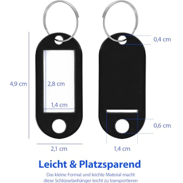 Westcott Schlüsselanhänger 100 Stück | 100er Pack robuste Anhänger zum Beschriften mit austauschbaren Etiketten | Mit Metall-Ring in Schwarz – Bild 3