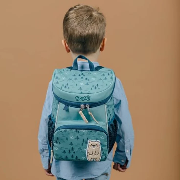 Familando Scooli Mini-Me Kindergarten Rucksack für Jungen und Mädchen | Ergonomischer Vorschulrucksack | 4-TLG. Set mit Brotdose und Trinkflasche | Bobby Bär Blau – Bild 5