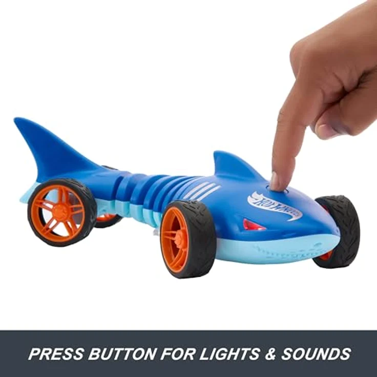 Hot Wheels Shark Speeder, Funkgesteuertes Fahrzeug im Maßstab 1:15 mit leuchtend roten Augen und Geräuschfunktion – Bild 4