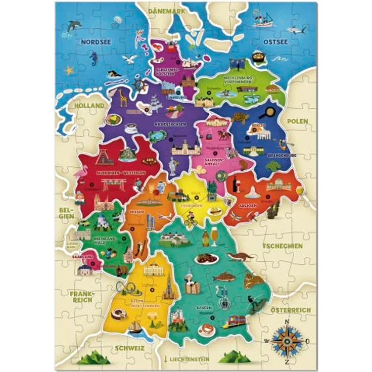 Jumbo Spiele 19927 Ich lerne Deutschlandkarte, Puzzle mit 130 Teilen und Begleitheft, 50x35,5cm Größe, recycelter Karton – Bild 4