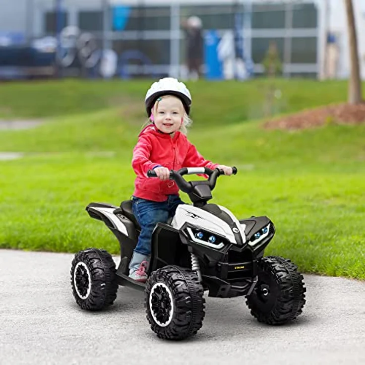 HOMCOM Elektro-Kinderquad Elektro-Quad, Kindermotorrad mit MP3-Musikplayer, Scheinwerfer, Belastbarkeit 25 kg, (1-tlg), für Kinder 3-5 Jahre, 1,5-3 km,h, Weiß und Schwarz – Bild 2