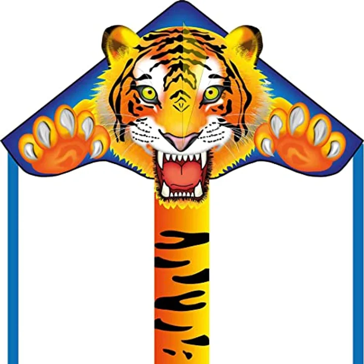 HQ HIGH QUALITY DESIGN HQ Ecoline Simple Flyer Tiger 85cm Kinderdrachen zum steigen Lassen, wenig Wind ab 5 Jahre, inkl. 17kp Polyesterschnur 25m auf Griff, 2-5 Bft.