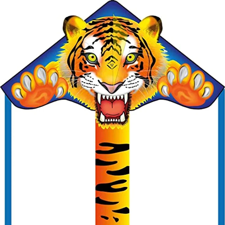 HQ HIGH QUALITY DESIGN HQ Ecoline Simple Flyer Tiger 85cm Kinderdrachen zum steigen Lassen, wenig Wind ab 5 Jahre, inkl. 17kp Polyesterschnur 25m auf Griff, 2-5 Bft. – Bild 1