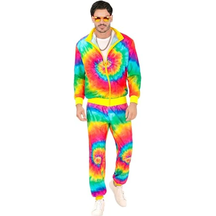 Widmann Psychedelic Hippie Trainingsanzug Unisex, Jacke und Hose in bunten Farben, Größe L – Bild 2