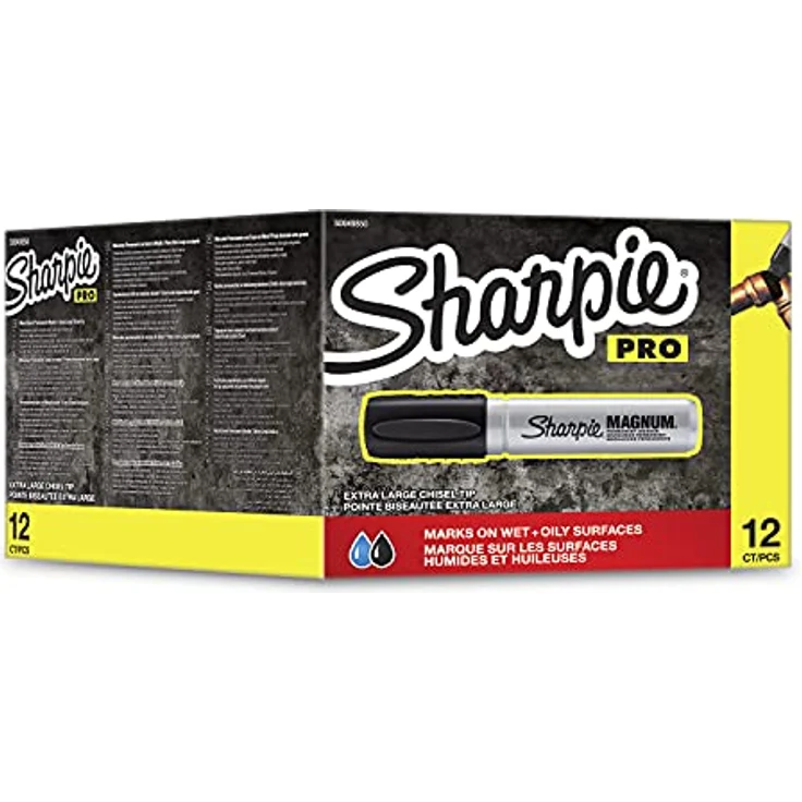 Sharpie Pro Magnum Permanentmarker, Keilspitze, schwarz, 12 Stück – Bild 1