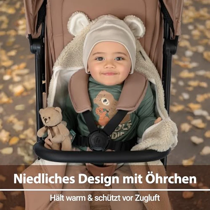 Zamboo Fußsack Teddy - Beige, Kuschelige Baby Einschlagdecke mit Öhrchen & Gurtschlitzen für Babyschalen – Bild 4