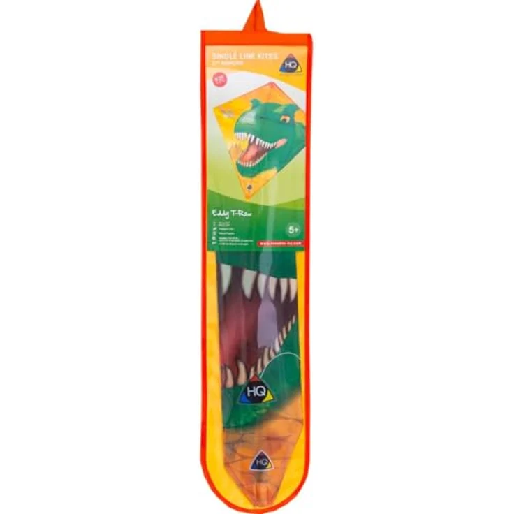HQ Eddy Kinderdrachen T-Rex, Einleiner Flugdrachen 68x68cm mit 2m Drachenschwanz, inkl. 40m Polyesterschnur auf Spule, geeignet für wenig Wind, ab 5 Jahre – Bild 3