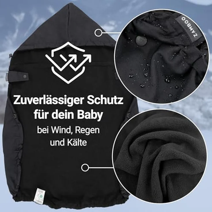 Zamboo Universal Babytrage Cover, warmer Fleece Wetterschutz für Bauchtragen, kompatibel mit Ergobaby & Manduca, OEKO-TEX Standard 100, Schwarz – Bild 3