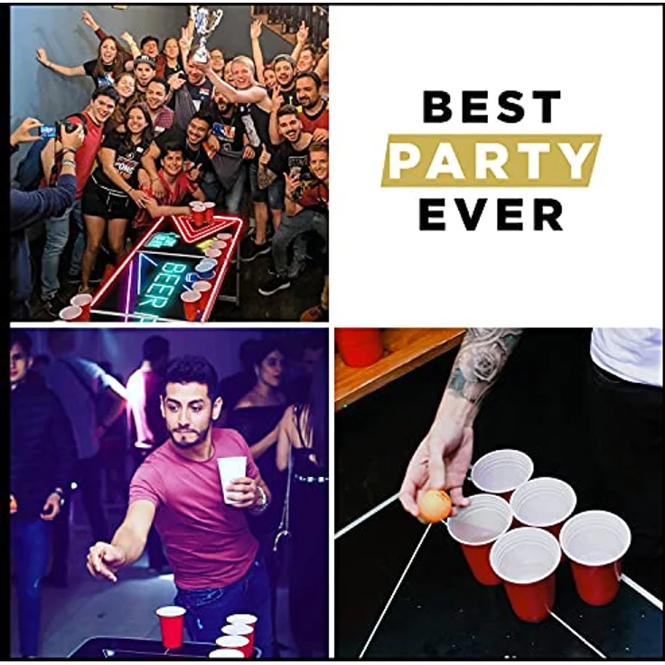 Offizieller Spotlight Beer Pong Tisch Set | Mit LED Beleuchtung | 1 Beer Pong Tisch + 2 Beer Pong Rack + 22 Rot Becher 53cl + 4 Ping-Pong-Bälle | OriginalCup® – Bild 7