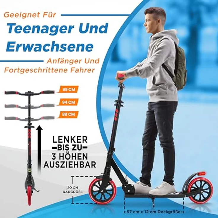 Hurtle SereneLife Roller, klappbarer Unisex-Tretroller für Kinder & Erwachsene, höhenverstellbar, Big Wheel Scooter bis 120 kg belastbar, geeignet für Innen- und Außenbereich – Bild 4