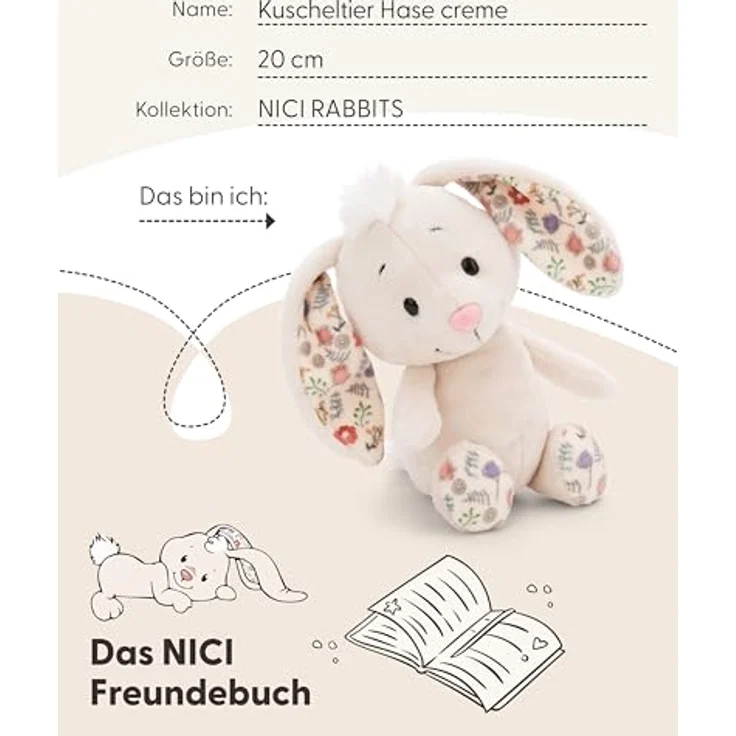 NICI Kuscheltier Hase Creme 20cm - Weiches Plüschtier mit recyceltem Material, ideal zum Schenken - 61458 – Bild 5