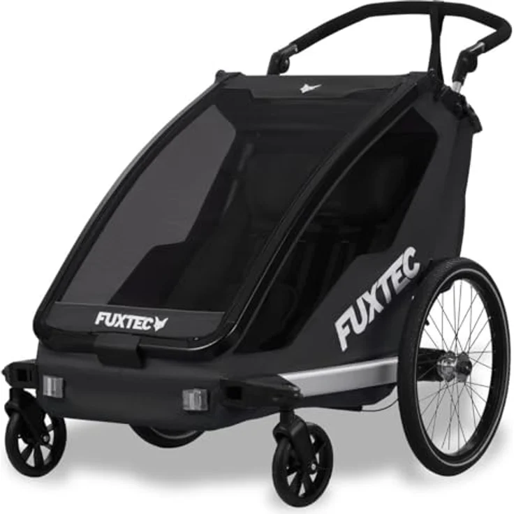 FUXTEC Fahrradkinderanhänger FX-FA1neu, Sportlicher Fahrradanhänger für bis zu 2 Kids, grün – Bild 2