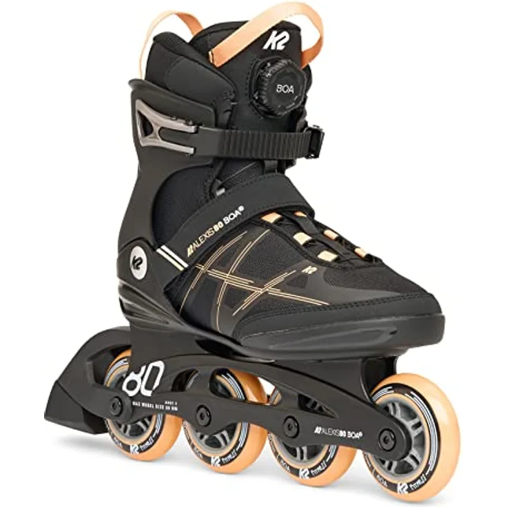 K2 Skates Damen Inline Skates ALEXIS 80 BOA, black - peach, 30H0100.1.1.100 - Original K2 Softboot, Stability Plus Cuff, Boa Verschlusssystem
