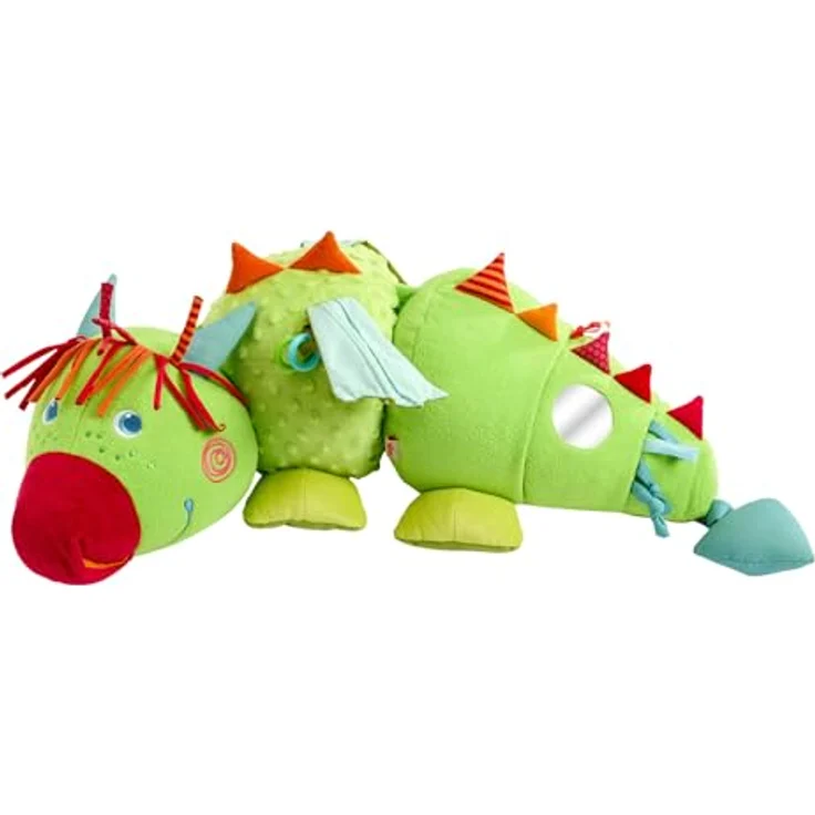 HABA Entdeckertier Drache Rudy, Plüschdrache mit Rassel, Quietsche und integriertem Spiegel, Kuscheltier für Kinder ab 6 Monaten – Bild 1