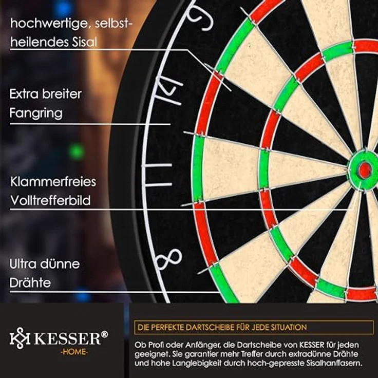 KESSER® Dartscheibe kork mit 9 Dartpfeile Professional Dartboard + 21 Pro Flights + Zubehör Steeldart Offizielles Dartscheibe 9 Pfeilen Metallspitze Profi Steeldartscheibe - Dartboard inkl. Montageset Classic – Bild 10