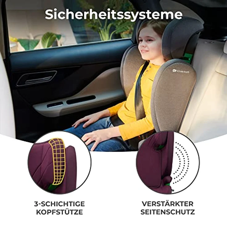 Kinderkraft JUNIOR FIX 2 i-Size, Kindersitz für 3,5 bis 12 Jahre (100–150 cm), inkl. Isofix, H-GUARD und SIDE PROTECT, Cherry Pearl – Bild 4