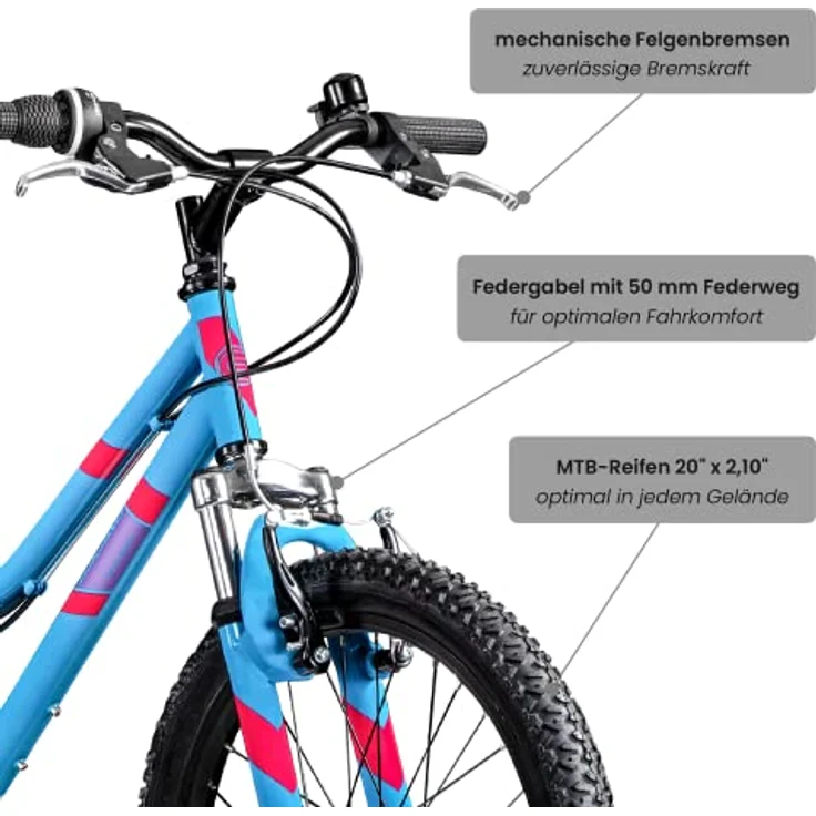 Galano GA20 Kinderfahrrad 20 Zoll 120 - 135 cm Mädchen Jungen Fahrrad ab 5 Jahre Mountainbike 7 Gänge MTB Hardtail Kinder Fahrrad blau, 26 cm – Bild 3