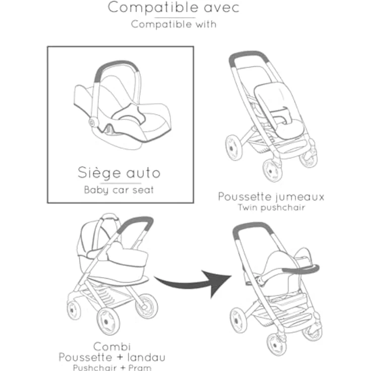 Smoby Maxi-Cosi Puppenhochstuhl 3-in-1, umbaubar zu Hochstuhl, Autositz & Schaukelwippe, für Puppen bis 42 cm, leicht & platzsparend, Spielzeug für Kinder ab 3 Jahren – Bild 3