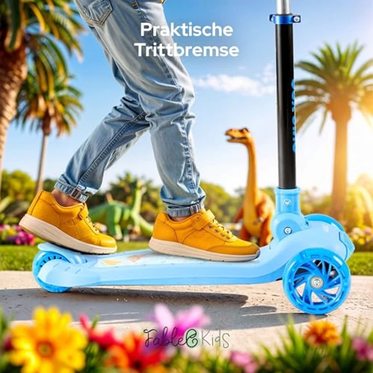FableKids Kinderroller Tretroller Cityroller Blau, höhenverstellbar, klappbar, mit LED-Leuchträdern, für Kinder ab 3 Jahren – Bild 5